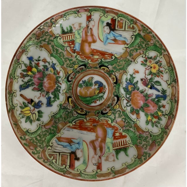 Early 20th Century Antique Chinese Export Porcelain Famille Rose Medallion Pattern Cup and Saucer Set For Sale - Image 5 of 7