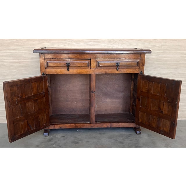Baroque 19th Spanish Baroque Carved Walnut Tuscan Two Drawer Credenza or Buffet For Sale - Image 3 of 9