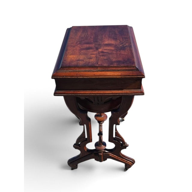 19th Century, American Victorian Walnut, Sewing Table Refurbished. For Sale - Image 14 of 15