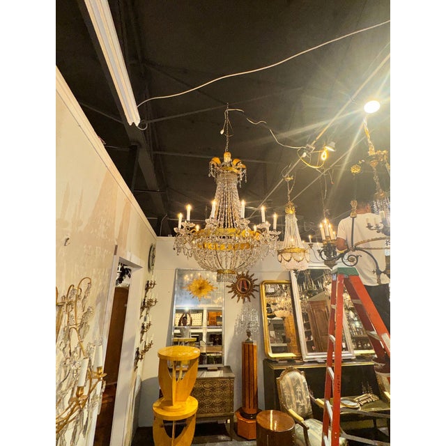 Metal 19th Century Italian Empire Gilt Tole and Crystal Chandelier For Sale - Image 7 of 8