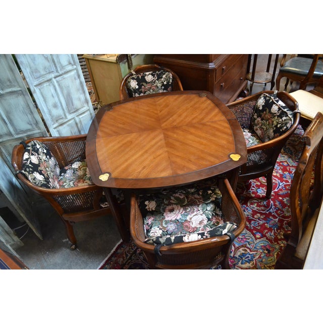 1950s Drexel Heritage Game Table & 4 Cane Back Chairs on Casters Chairish