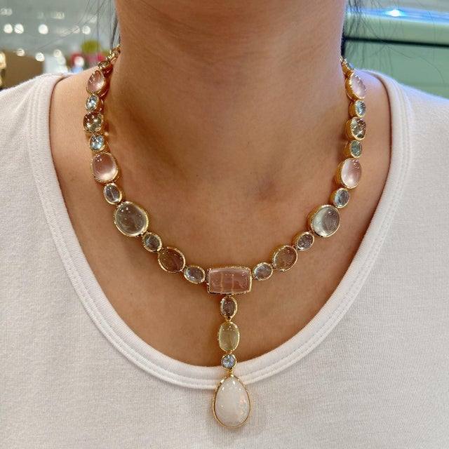 White Bochic "Capri" Aquamarine, Lemon & Rose Quartz, Opal Necklace Set 18K & Silver For Sale - Image 8 of 11