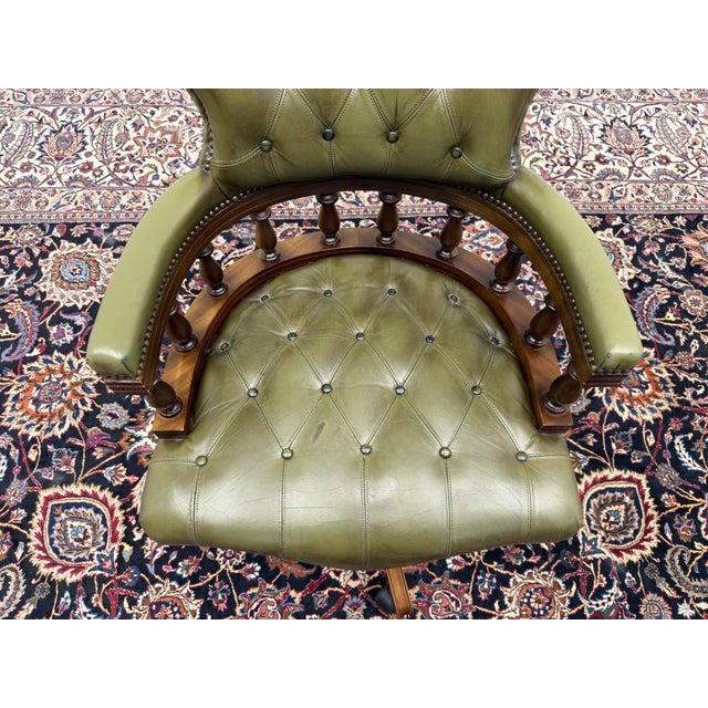 English Chesterfield Desk Chair in Green For Sale - Image 6 of 8