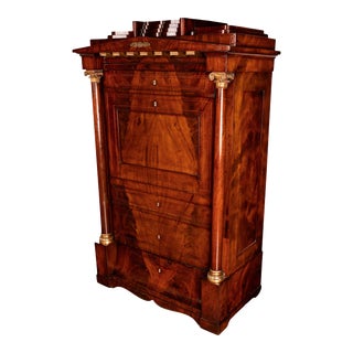 Antique Napoleonic French Empire Parcel-Gilt Mahogany Wine Cabinet Armoire 1810 For Sale