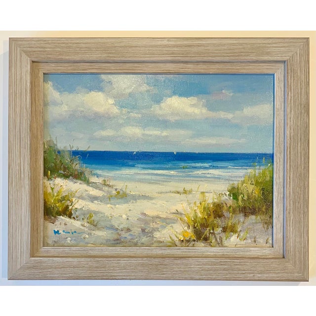 2020s Coastal Beach Dune Seascape Oil Painting on Canvas by H. Cole, Framed For Sale - Image 5 of 6