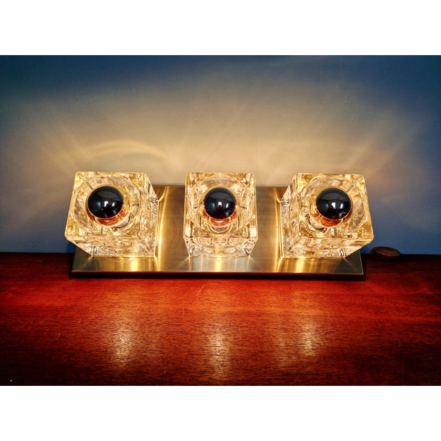 Metal Ice Cube Triple Wall Light in Brass and Glass from Peill & Putzler, 1970s For Sale - Image 7 of 18