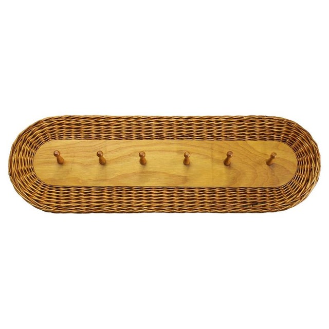 Mid-Century Wall Coat Rack with Wicker Frame from ULUV, 1970s For Sale - Image 8 of 8