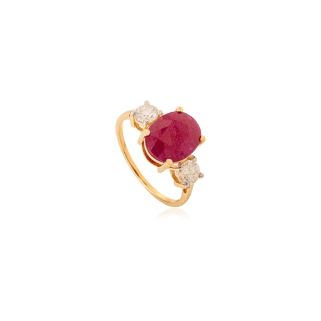 Art Deco Art Deco Natural 3.19Ct Oval Cut Ruby & Diamond Ring Size 7 in 14k Yellow Gold For Sale - Image 3 of 14