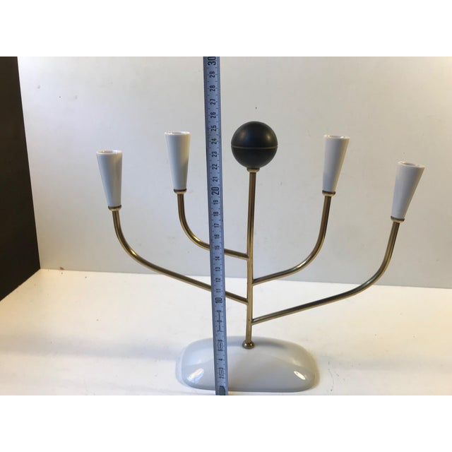 1950s Mid-Century Brass and White Porcelain Candle Holder, 1950s For Sale - Image 5 of 9