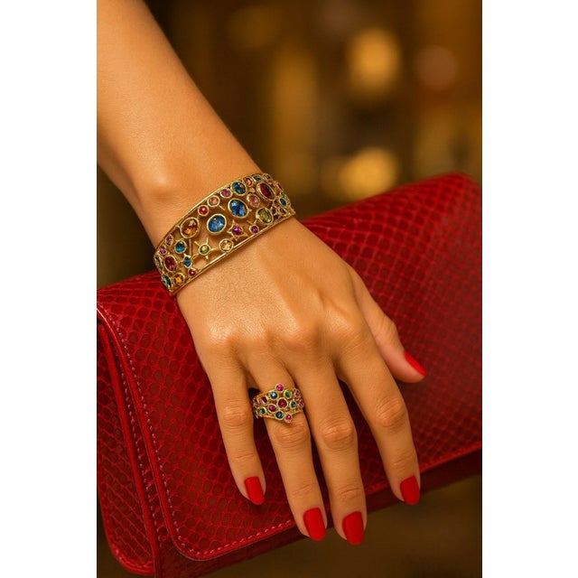 Metal Bochic “Capri” Vintage Natural Multi Sapphire Cuff Set In 18K Gold & Silver For Sale - Image 7 of 11