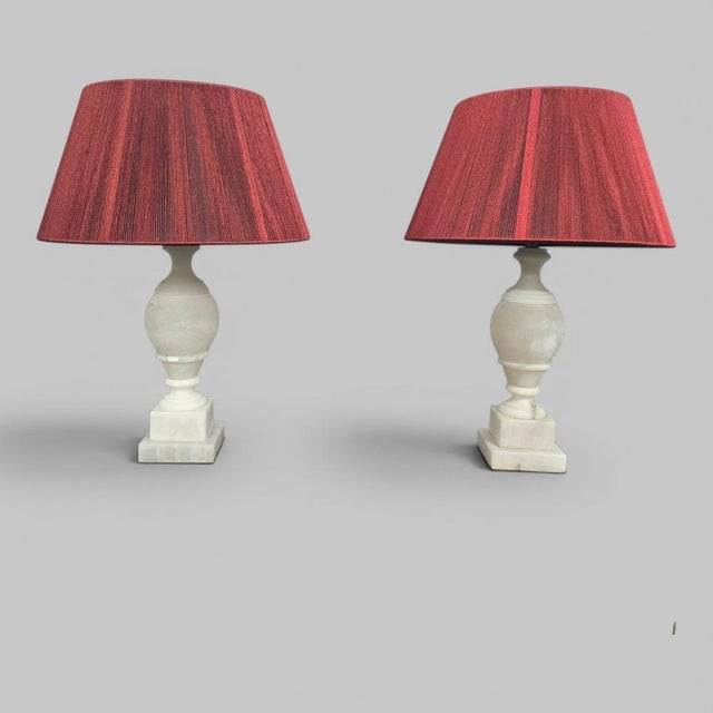 White Vintage Marble Table Lamps, 1920, Set of 2 For Sale - Image 8 of 8