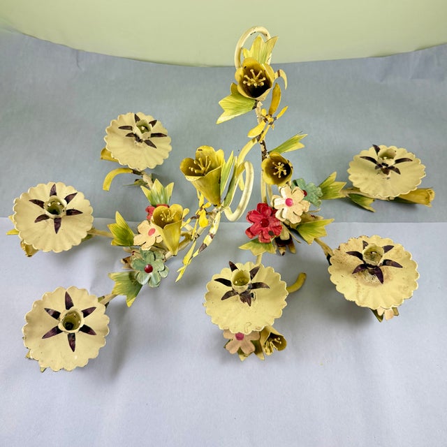 Italian Floral Tôle Peinte Candle Sconces, a Pair For Sale - Image 12 of 18