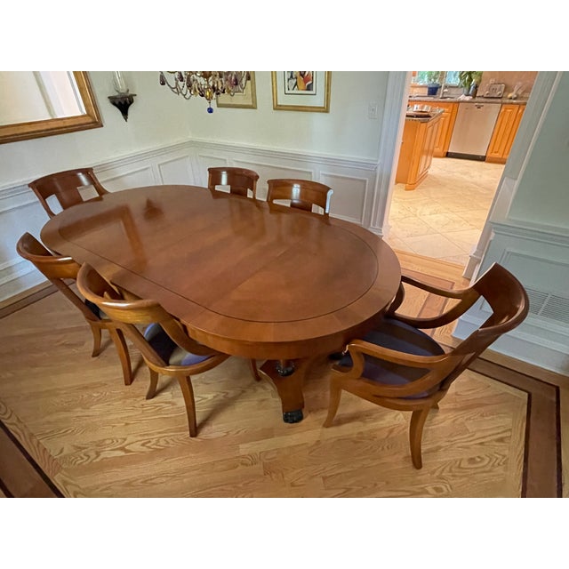 Baker Furniture Palladian Collection Neoclassical Cherry Wood Extension Dining Table and Chairs