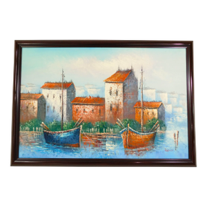 Mid Century Original "Kent" Nautical Boat Seascape Oil on Canvas Framed Painting