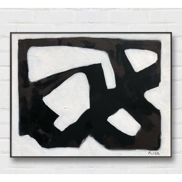 Textile “Abstract Composition in Black and White 3”, Original Contemporary Acrylic Painting on Canvas by CL Auker For Sale - Image 7 of 8