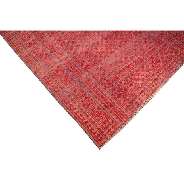 1950s Red Mid Century Modern Geometric Cotton Vintage Persian Ziloo Knotted Rug For Sale - Image 4 of 8