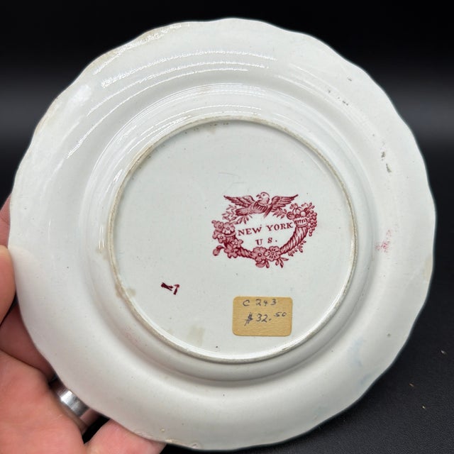 A Rare Pair of Antique Red Transferware Plates, “New York, Us”, Circa 1830’s For Sale - Image 6 of 12