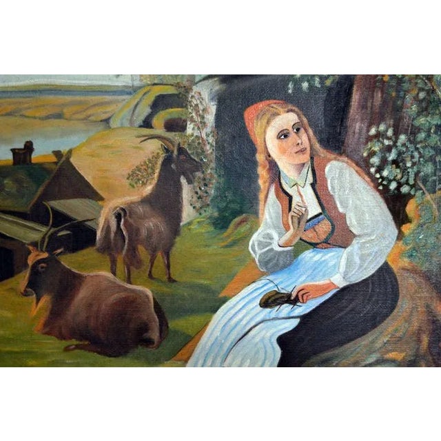 Antique Swedish Pastoral Oil Painting With Sheperdess by C. Eriksson C. 1916 For Sale - Image 4 of 5