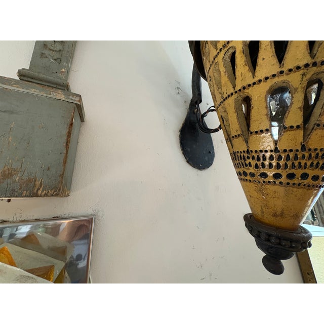 1930s Italian Iron and Glazed Terracotta Lantern Sconces - Pair For Sale - Image 9 of 12