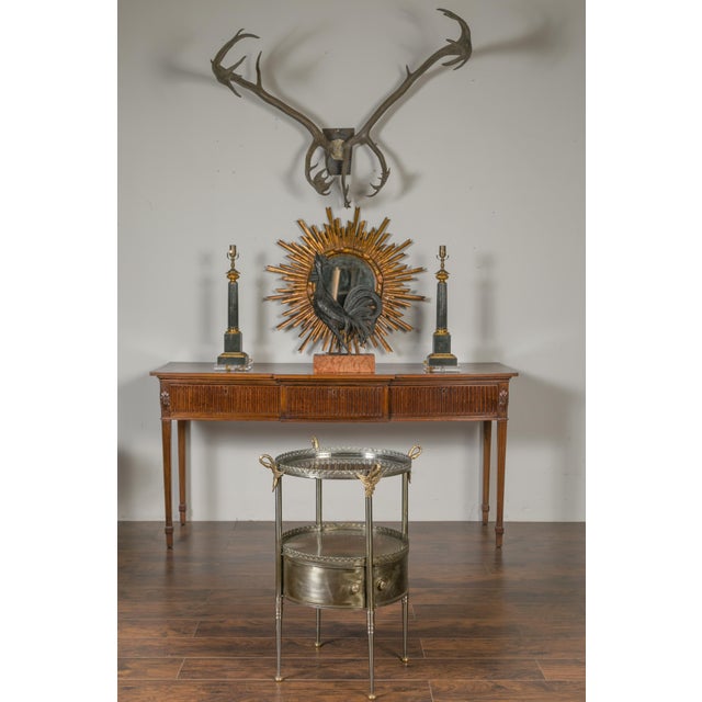 Mid 20th Century Vintage Italian Steel and Bronze Circular Side Table with Swan Necks and Doors For Sale - Image 5 of 12