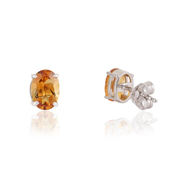 Not Yet Made - Made To Order Classic Four Prong 1.49 TCW Oval Citrine Solitaire Stud Earrings in Sterling Silver - A Pair For Sale - Image 5 of 13