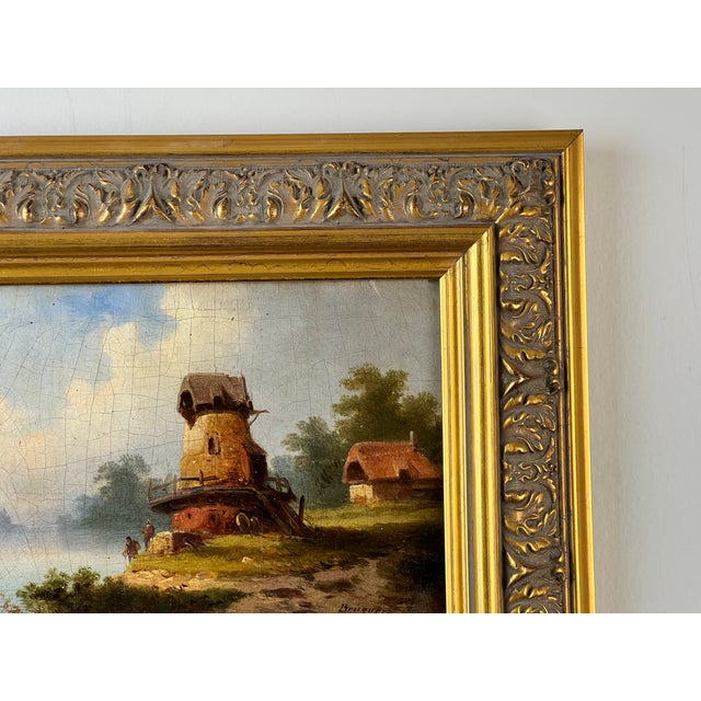 Early 20th Century Antique Continental School Oil on Canvas Landscape With Windmill, Signed “Brüguer,” Circa 1880-1910 For Sale - Image 5 of 10