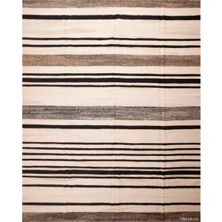 Large Neutral White Black Modern Flatweave Kilim Rug For Sale