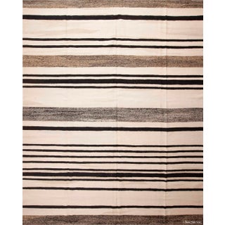 Nazmiyal Collection Large Neutral White Black Modern Flatweave Kilim Rug For Sale