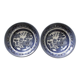 Vintage Churchill Blue Willow Ware Bowls Pair For Sale