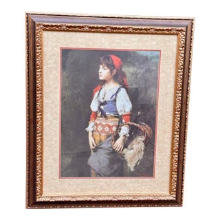 1980s Alexei Harlamoff Framed Reproduction Print "A Pretty Peasant Girl" For Sale