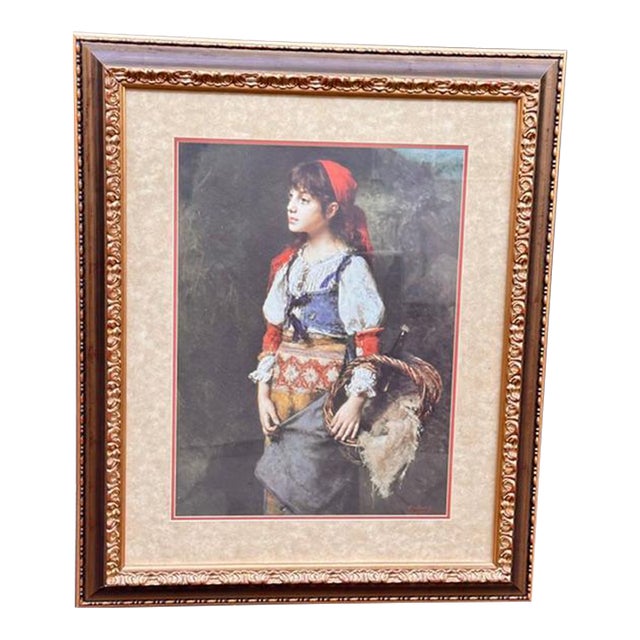 1980s Alexei Harlamoff Framed Reproduction Print "A Pretty Peasant Girl" For Sale