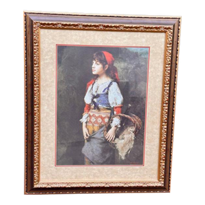 1980s Alexei Harlamoff Framed Reproduction Print "A Pretty Peasant Girl"