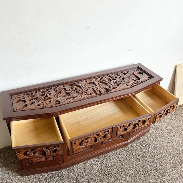 1980s Asian Wooden Hand Carved Credenza For Sale - Image 5 of 9