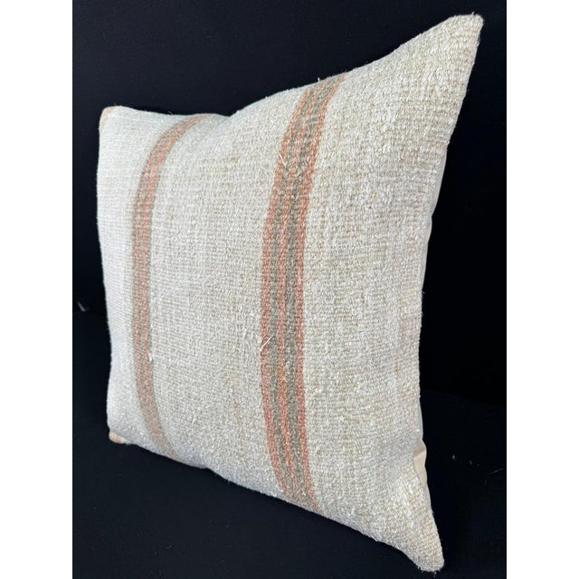 Turkish Hemp Pillow Cushion Natural Beige Rust Pillow Cushion Cover 24x24 For Sale - Image 4 of 4