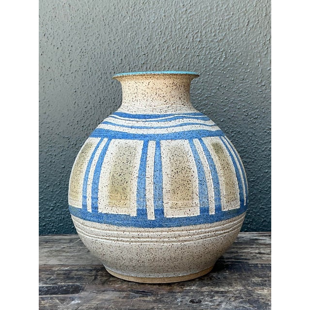 Cream Vintage Hand Painted Original Studio Pottery Vase For Sale - Image 8 of 12