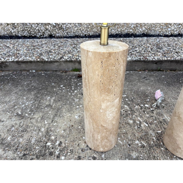 1970s 1970s Italian Modern Travertine Cylinder Lamps - a Pair For Sale - Image 5 of 9