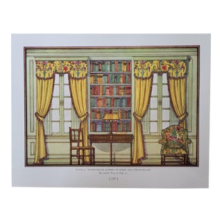 1937 Art Deco Interior Print of Home Library by Edward Thorne Reproduction For Sale