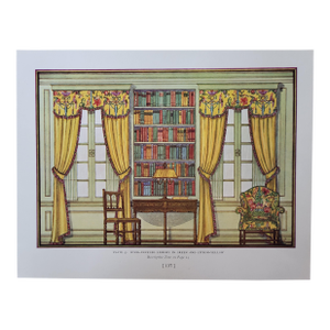 1937 Art Deco Interior Print of Home Library by Edward Thorne Reproduction