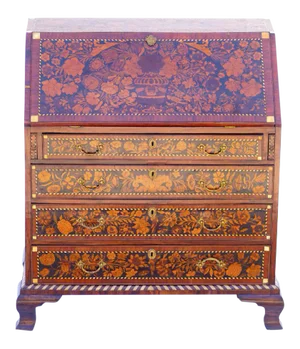19th C. English Slant Front Secretary With Mother of Pearl Inlay