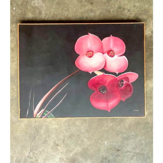 Vintage Boho OpSigned Original Oil Painting of Orchid Blooms For Sale In West Palm - Image 6 of 8