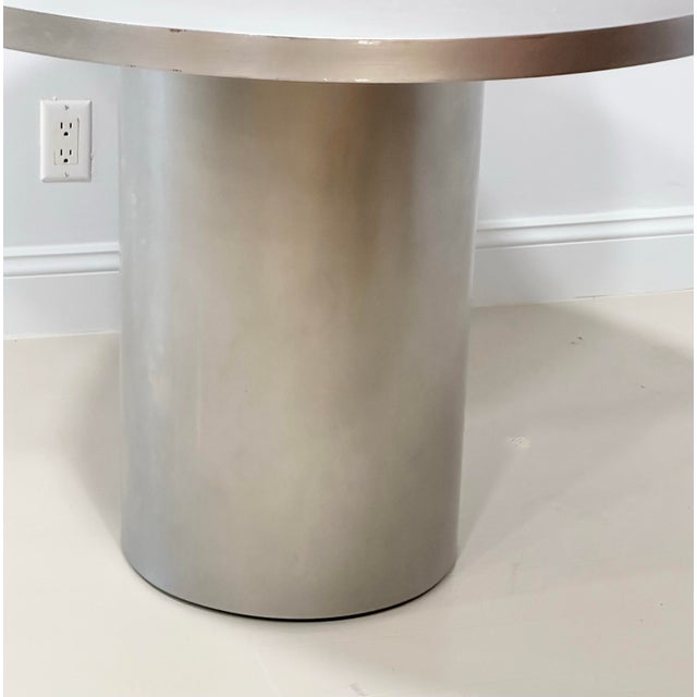 Silver Vintage Architectural Stainless Steel Pedestal Dining / Center Table For Sale - Image 8 of 12