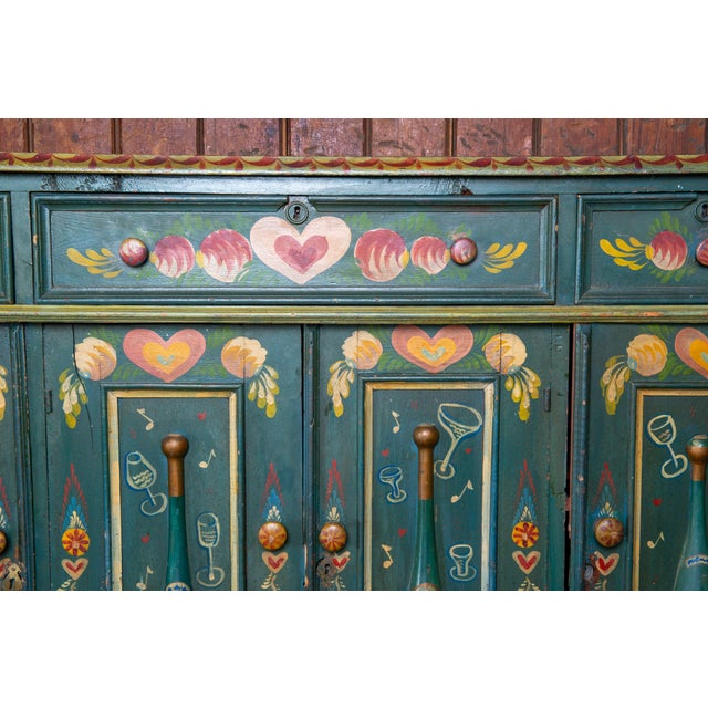 Wood 1940s Hand-Painted Folk Art Bar Cabinet by Peter Hunt in Green For Sale - Image 7 of 13