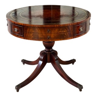 Grand Vintage Regency Drum Table – Mahogany Finish Library & Living Room Accent For Sale