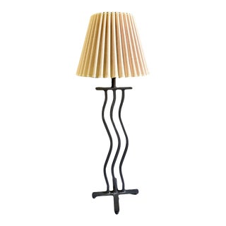 Vintage 1980s Postmodern Memphis Style Black Squiggle Wave Wiggle Lamp With Original Shade For Sale