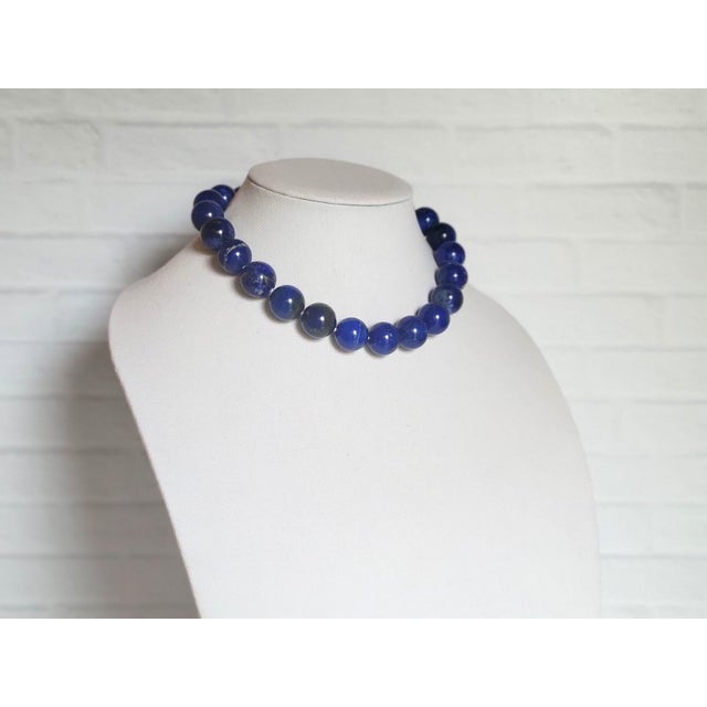 Metal Royal Lapis Lazuli Necklace With Vintage Porcelain Cameo Clasp, 18-Inches For Sale - Image 7 of 10