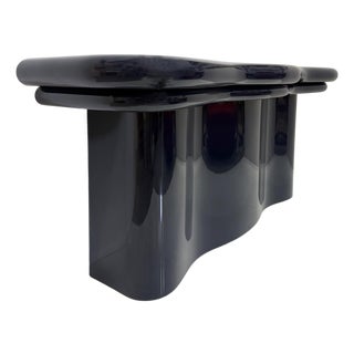 1990s Substantial Curved Italian Console Table, Newly Refinished Dark Navy Blue For Sale