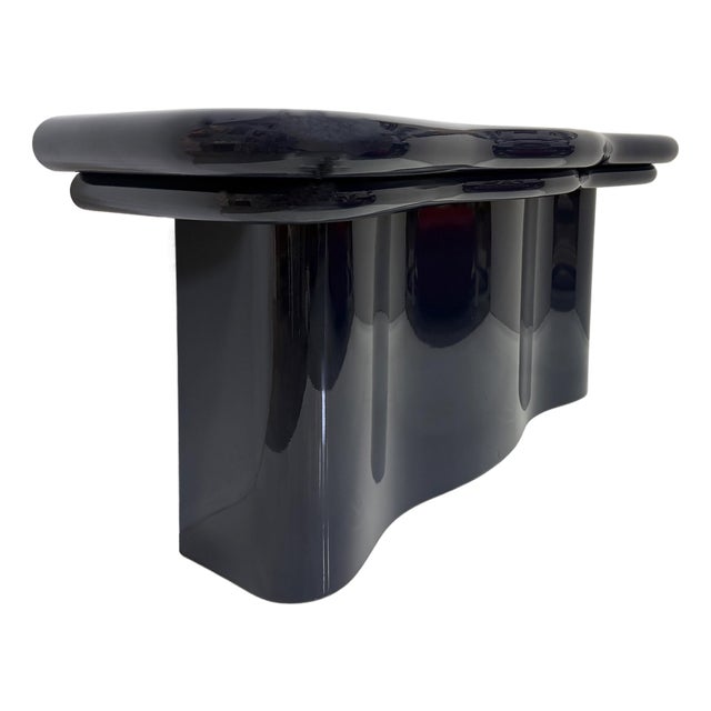 1990s Substantial Curved Italian Console Table, Newly Refinished Dark Navy Blue For Sale