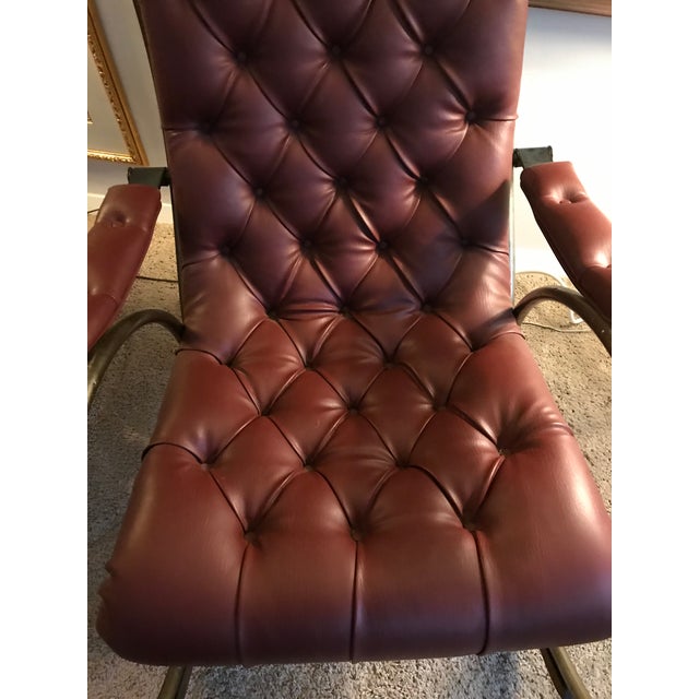 Mid-Century Modern Vintage Mid Century Lee Woodard Leather and Brass Rocking Chair For Sale - Image 3 of 6