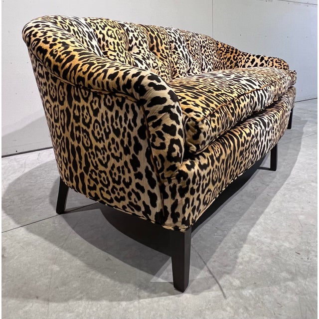 1980s Baker Furniture Tufted Sofa in Leopard Velvet | Chairish