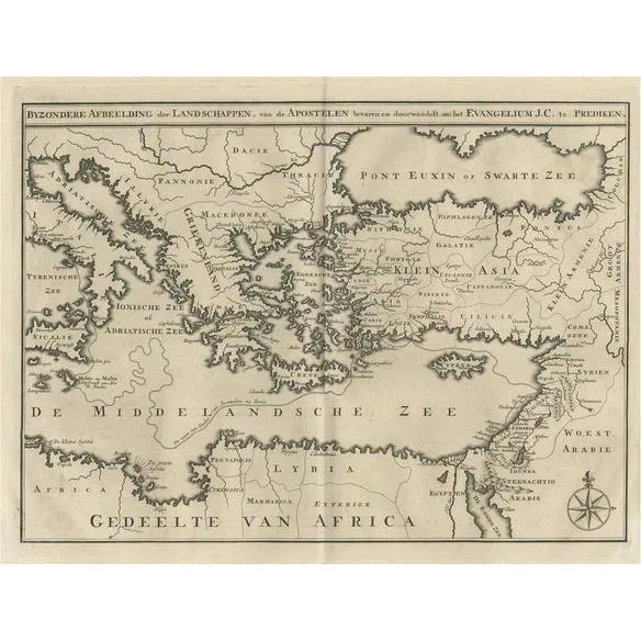 Antique Map of Eastern Mediterranean and Asia Minor by Benedictine, 1725 For Sale